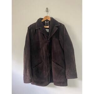 EUC Vintage 90s Fieldmaster Suede Leather Brown Coat Jacket Faux Sherpa Lining M